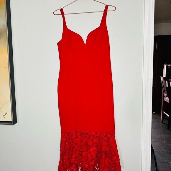 AIDAN MATTOX  Ferrari Red Lace Hemline Mermaid Cocktail Gown Dress Size US 8 - Picture 2 of 13